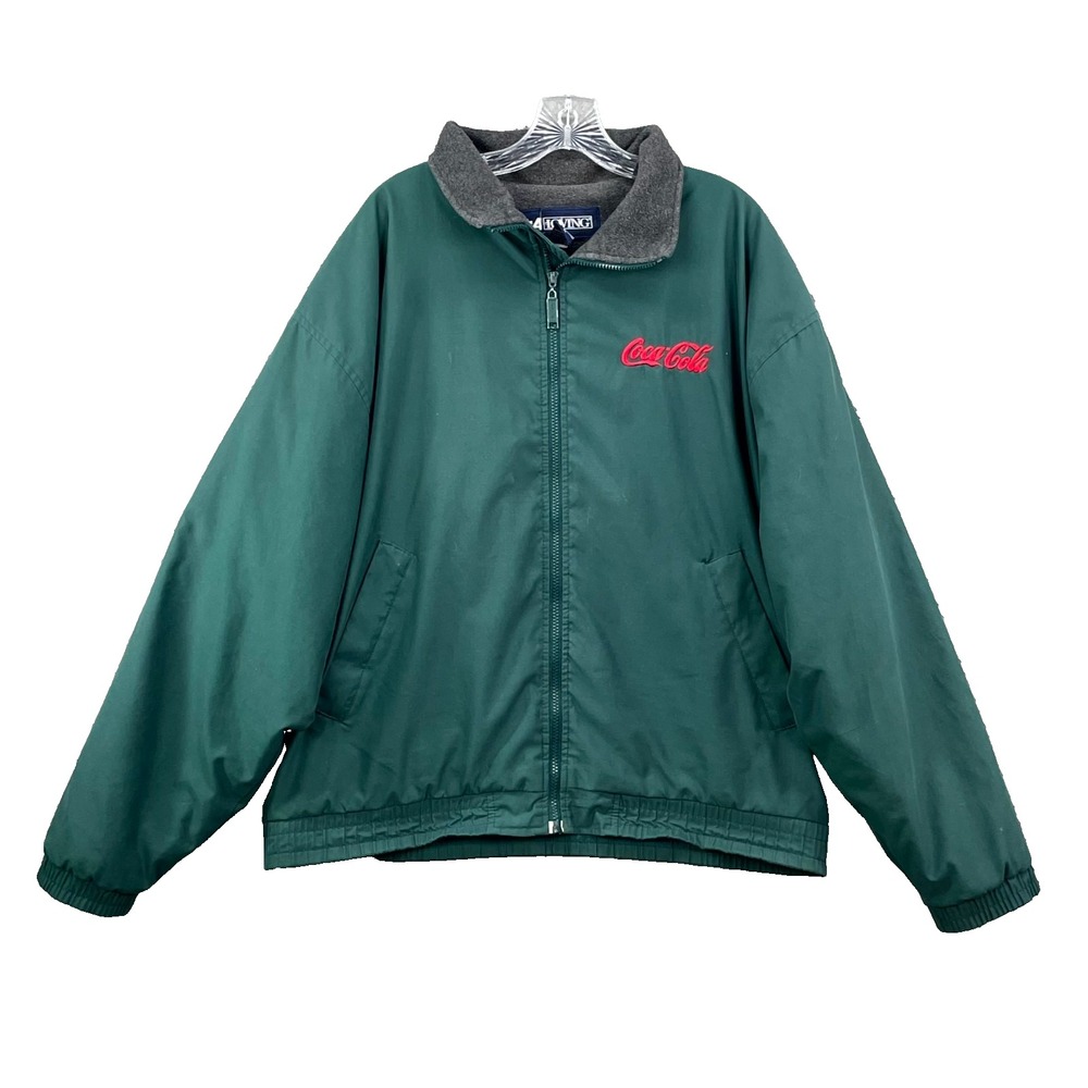 Vintage LA Loving Coca Cola Jacket Mens XL Green Fleece Lined Full Zip Outdoor